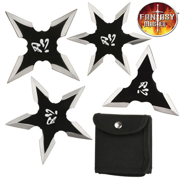 4 PC Set Black Silver Ninja Throwing Stars Anime Shuriken Knife Blade - Tophatter's Army Products & Self Defense Collectible Weapons - Tophatter Daily Deals